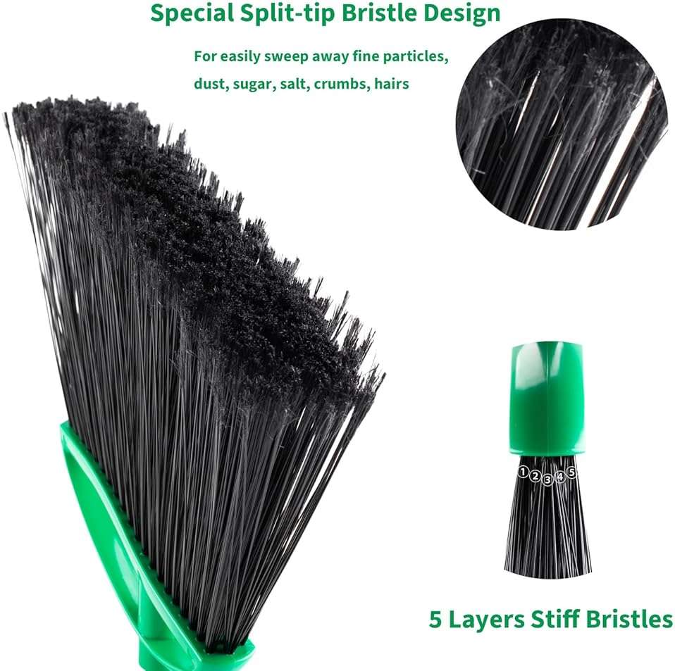 HileSwan 2 Pack Heavy Duty Brooms, 55" Long Handle Indoor Outdoor Angle Broom Set, Household Commercial Floor Cleaning, for Sweeping Home, Kitchen, Deck, Garage, Patio - Green - Image 5