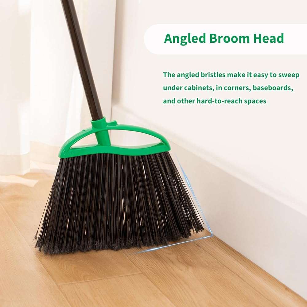 HileSwan 2 Pack Heavy Duty Brooms, 55" Long Handle Indoor Outdoor Angle Broom Set, Household Commercial Floor Cleaning, for Sweeping Home, Kitchen, Deck, Garage, Patio - Green - Image 6