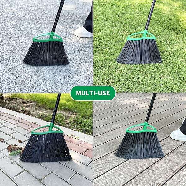 HileSwan 2 Pack Heavy Duty Brooms, 55" Long Handle Indoor Outdoor Angle Broom Set, Household Commercial Floor Cleaning, for Sweeping Home, Kitchen, Deck, Garage, Patio - Green - Image 7