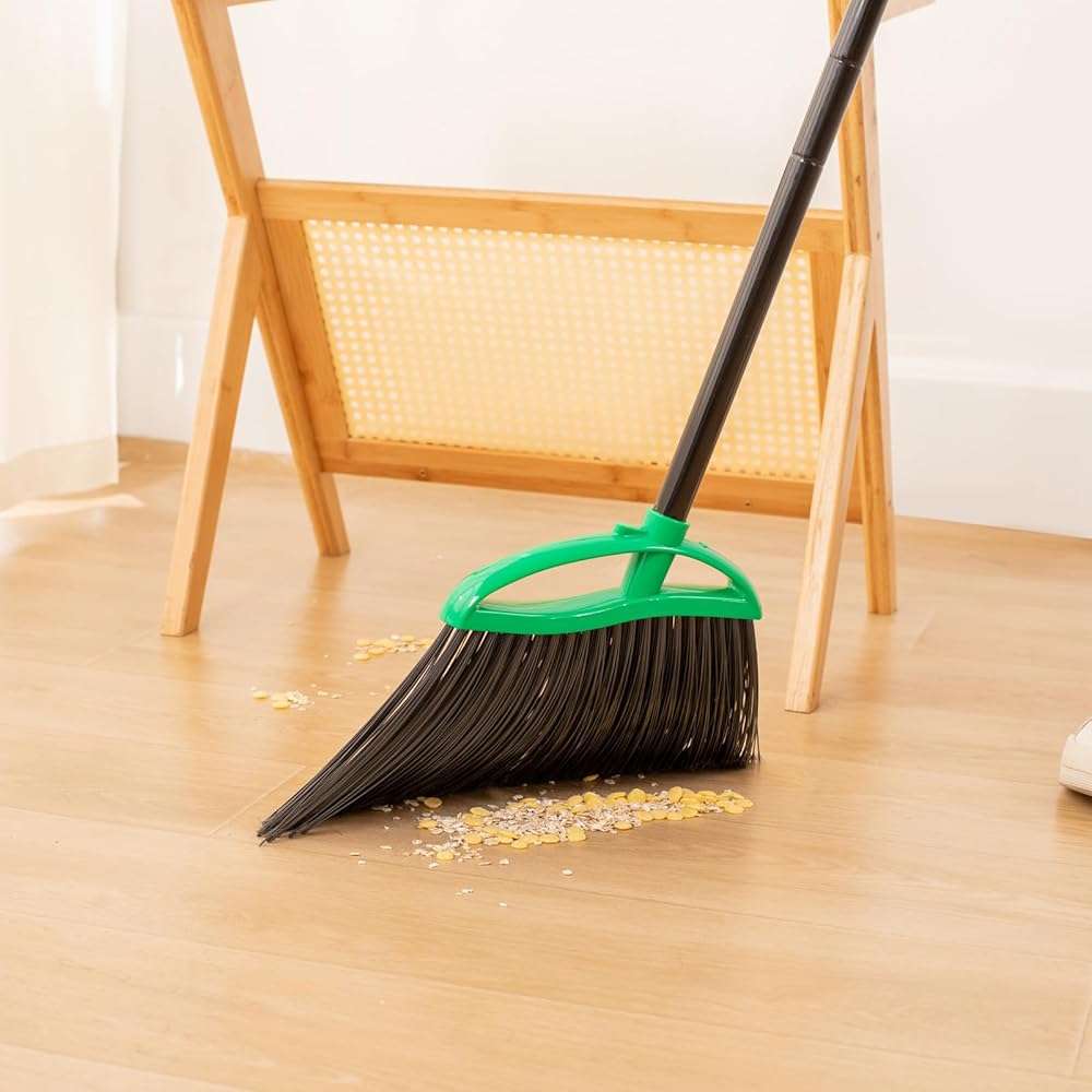 HileSwan 2 Pack Heavy Duty Brooms, 55" Long Handle Indoor Outdoor Angle Broom Set, Household Commercial Floor Cleaning, for Sweeping Home, Kitchen, Deck, Garage, Patio - Green - Image 8