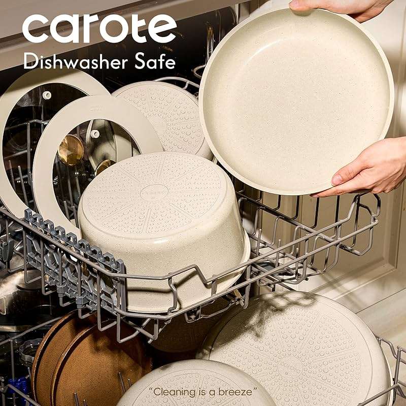 CAROTE 25PCS Ceramic Cookware Set, Pots and Pans set Non Stick, RV Kitchen Cooking Set Removable Handles, Oven Safe, Induction Cookware, Non-toxic Kitchen Cooking Set, PFAS and PFOA Free - Image 4