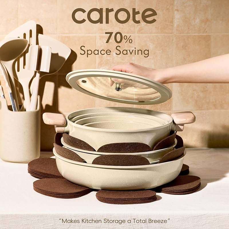 CAROTE 25PCS Ceramic Cookware Set, Pots and Pans set Non Stick, RV Kitchen Cooking Set Removable Handles, Oven Safe, Induction Cookware, Non-toxic Kitchen Cooking Set, PFAS and PFOA Free - Image 5