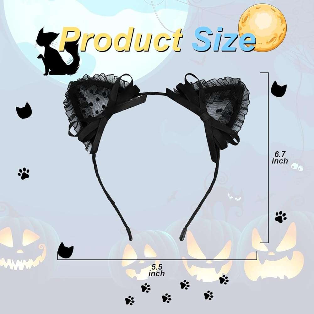 Villorem 2Pcs Black Lace Cat Ear Headband & Collar for Women, Halloween Fancy Dress Cosplay Party Role Play Cats Costume Accessory - Image 2