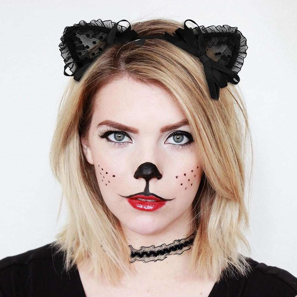 Villorem 2Pcs Black Lace Cat Ear Headband & Collar for Women, Halloween Fancy Dress Cosplay Party Role Play Cats Costume Accessory - Image 4