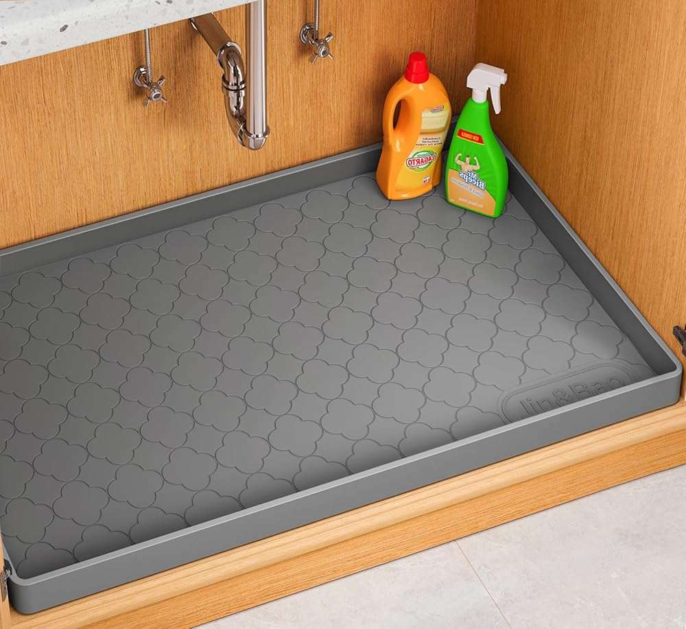 Jin&Bao Waterproof Under Sink Mat 34" x 22", Thick Silicone Mat Cabinet Protector for Kitchen and Bathroom, Shelf Liner, Home Organizer and Storage, Multipurpose Tray for Gadgets and Essentials - Image 1