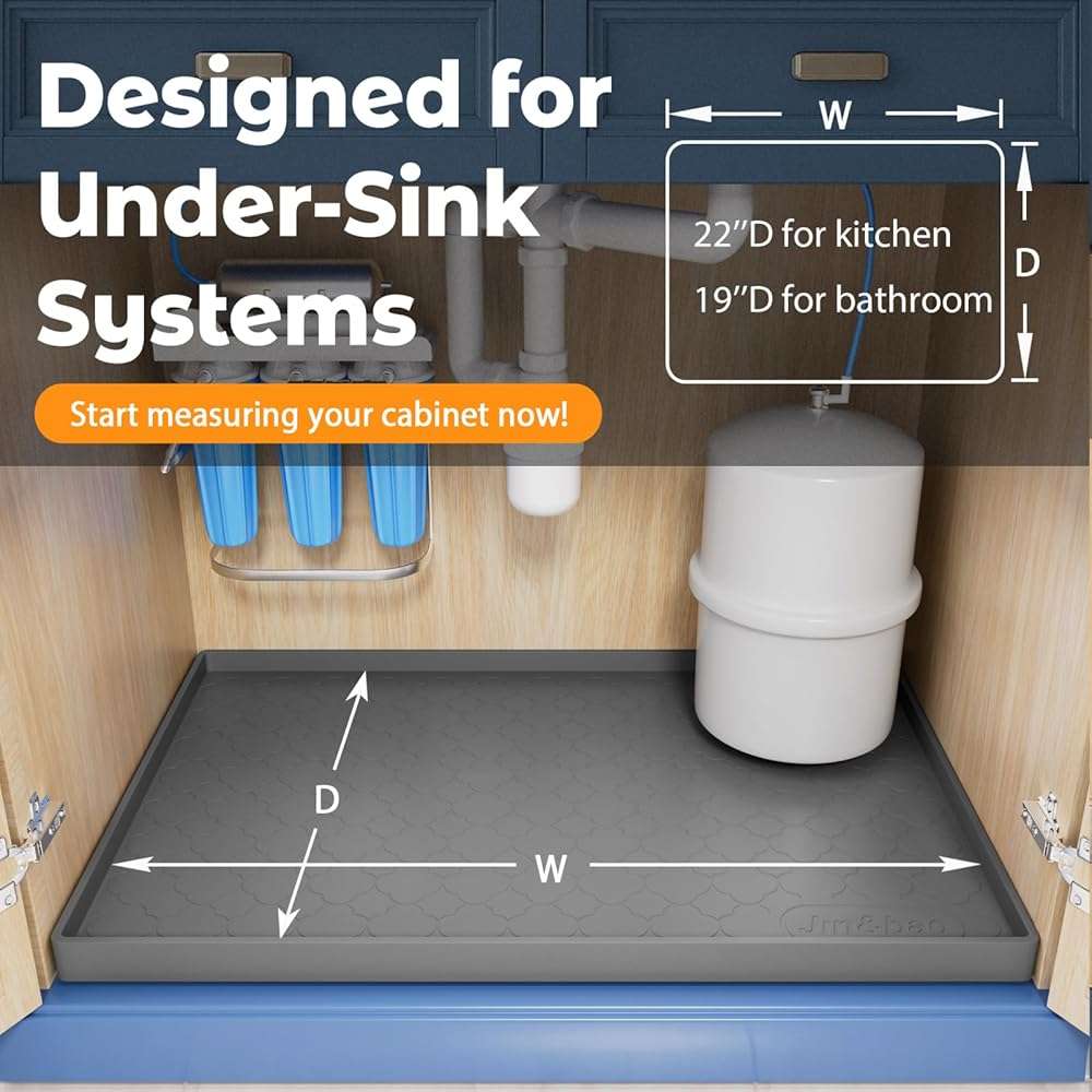 Jin&Bao Waterproof Under Sink Mat 34" x 22", Thick Silicone Mat Cabinet Protector for Kitchen and Bathroom, Shelf Liner, Home Organizer and Storage, Multipurpose Tray for Gadgets and Essentials - Image 2