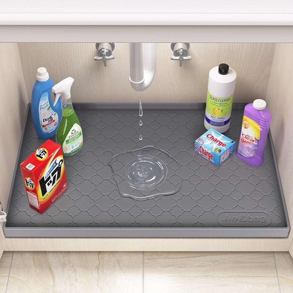 Jin&Bao Waterproof Under Sink Mat 34" x 22", Thick Silicone Mat Cabinet Protector for Kitchen and Bathroom, Shelf Liner, Home Organizer and Storage, Multipurpose Tray for Gadgets and Essentials - Image 4