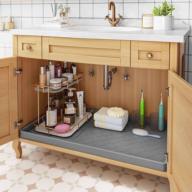 Jin&Bao Waterproof Under Sink Mat 34" x 22", Thick Silicone Mat Cabinet Protector for Kitchen and Bathroom, Shelf Liner, Home Organizer and Storage, Multipurpose Tray for Gadgets and Essentials - Image 6