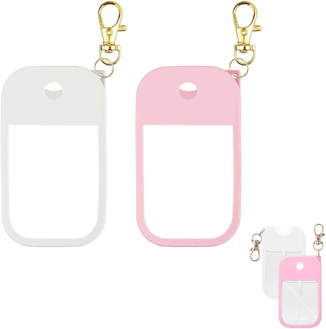 YMPEKA 2Pcs Silicone Case Compatible with Touchland Hand Sanitizer Spray, Protective Case with Keychain，Power Mist and Glow Mist 1 fl oz, Hand Sanitizer Spray Accessory (White+Pink) - Image 1