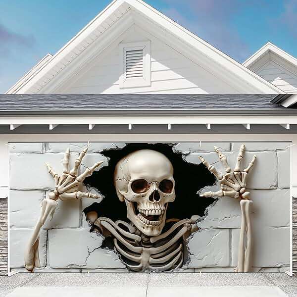 6 x 13 ft Halloween Garage Door Decorations Halloween decorations Witch Door Cover, Hanging Banner, Cauldron Backdrop Mural for Home, Outdoor, Indoor, Spooky Party, Wall, Window (Skull-2, 6 x 13 ft) - Image 2