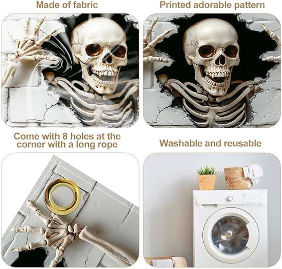 6 x 13 ft Halloween Garage Door Decorations Halloween decorations Witch Door Cover, Hanging Banner, Cauldron Backdrop Mural for Home, Outdoor, Indoor, Spooky Party, Wall, Window (Skull-2, 6 x 13 ft) - Image 3