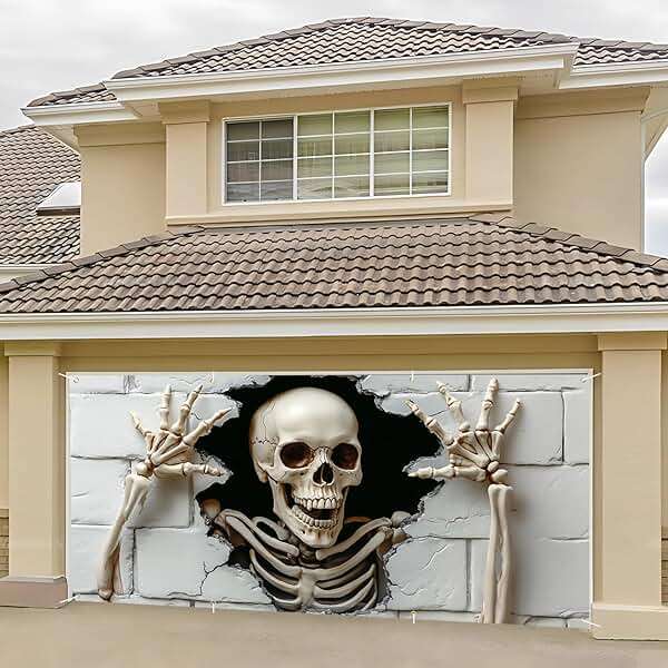 6 x 13 ft Halloween Garage Door Decorations Halloween decorations Witch Door Cover, Hanging Banner, Cauldron Backdrop Mural for Home, Outdoor, Indoor, Spooky Party, Wall, Window (Skull-2, 6 x 13 ft) - Image 4
