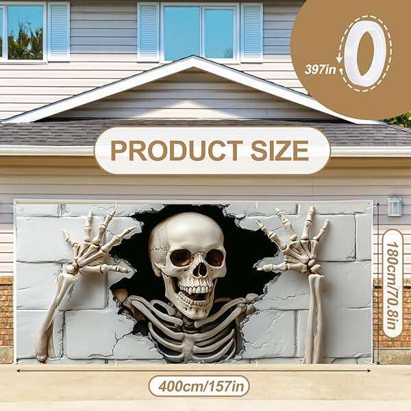 6 x 13 ft Halloween Garage Door Decorations Halloween decorations Witch Door Cover, Hanging Banner, Cauldron Backdrop Mural for Home, Outdoor, Indoor, Spooky Party, Wall, Window (Skull-2, 6 x 13 ft) - Image 5