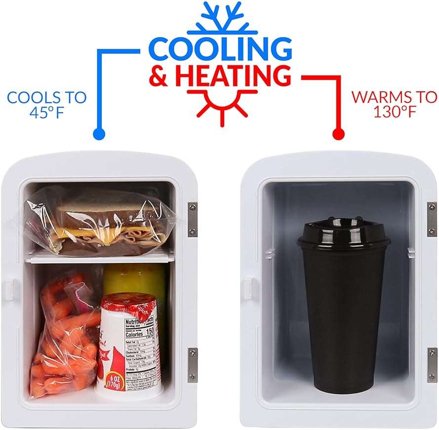 Nostalgia Retro Mini Fridge and Heater - 6-Can Capacity, 12-Volt Power Adapter, Carry Handle and Display Window - Perfect for Home, Office, Car, or Dorm Room - Black - Image 3