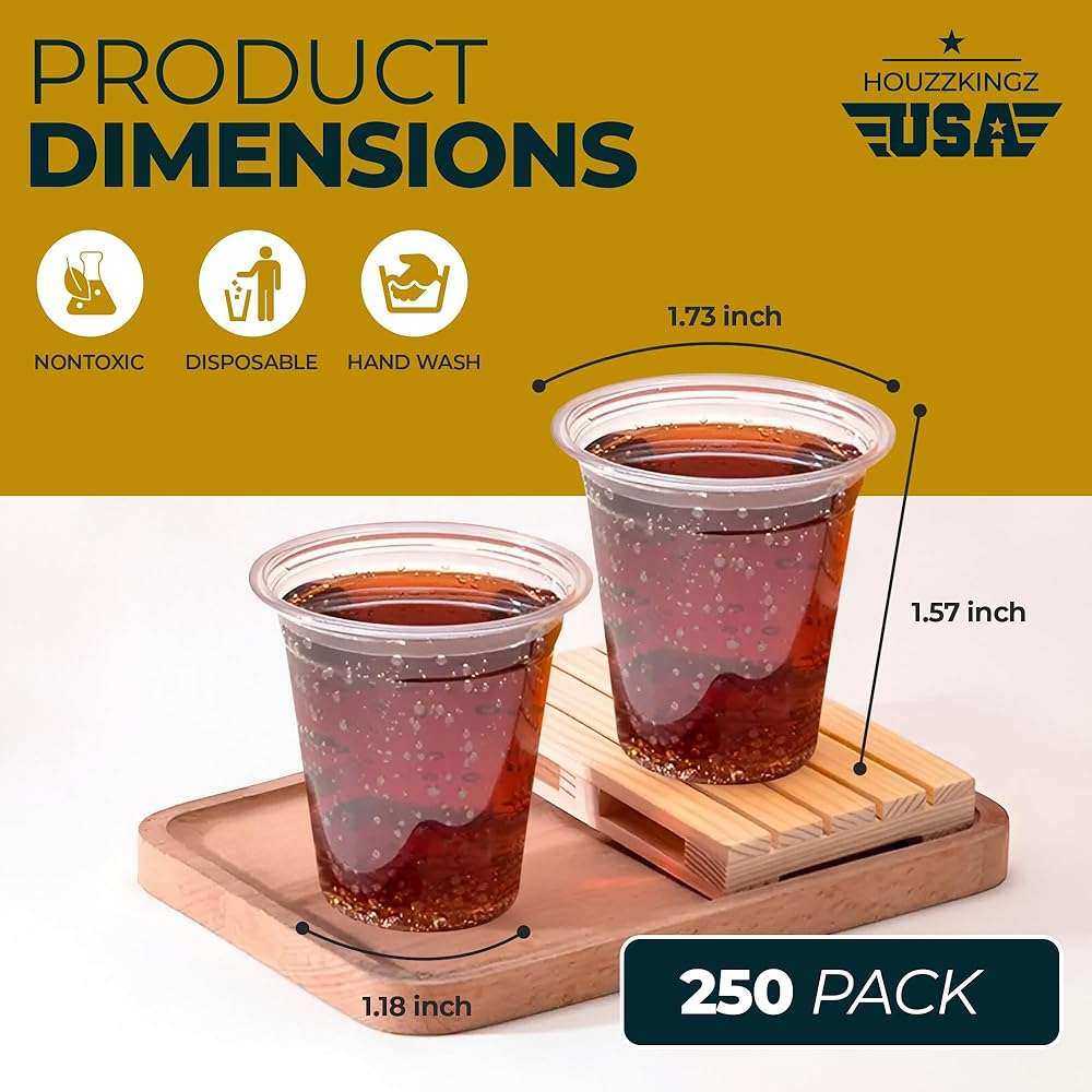 Plastic Shot Glasses Disposable 1.25 Oz – 250 Clear Plastic Shot Glass Cups Bulk for Liquors, Wine Tasting, Jello, Tequila, Mini Small Cocktail Margarita Sample Sauce Cups for Parties and Everyday Use - Image 2