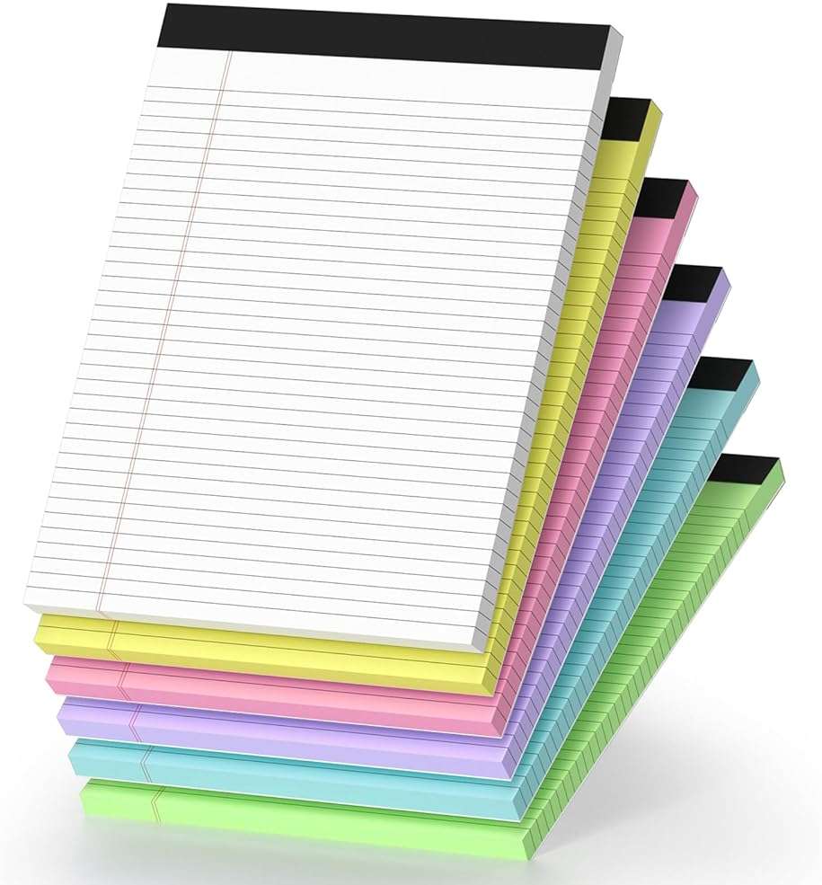 6 Pack Legal Pads 8.5 x 11 College Ruled Colored Note Pads 8.5" x 11" Lined Paper Chipboard-Backed Notepad with Micro-Perforated Notebook Paper for Office & School Supplies 50 Sheets/Pad - Image 1