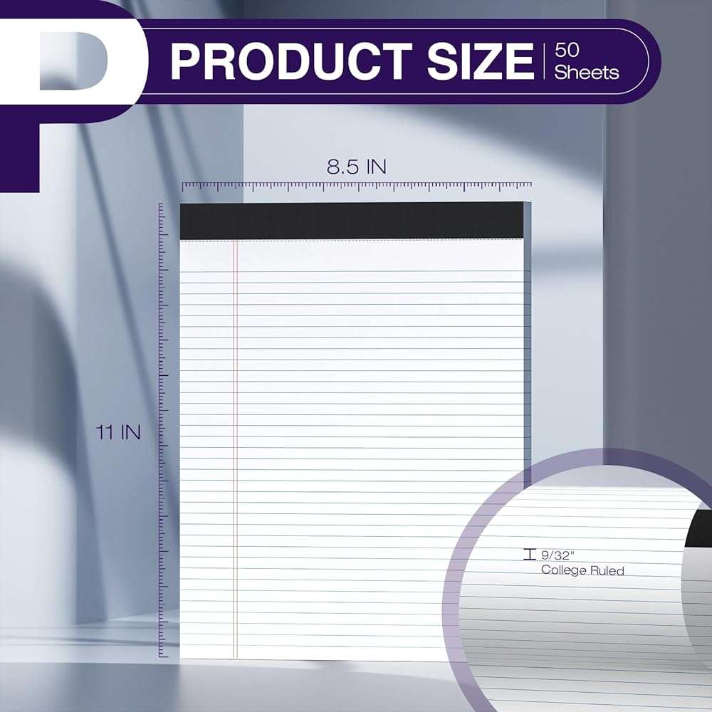 6 Pack Legal Pads 8.5 x 11 College Ruled Colored Note Pads 8.5" x 11" Lined Paper Chipboard-Backed Notepad with Micro-Perforated Notebook Paper for Office & School Supplies 50 Sheets/Pad - Image 2