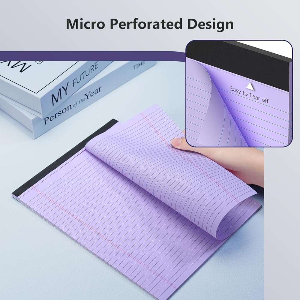 6 Pack Legal Pads 8.5 x 11 College Ruled Colored Note Pads 8.5" x 11" Lined Paper Chipboard-Backed Notepad with Micro-Perforated Notebook Paper for Office & School Supplies 50 Sheets/Pad - Image 5