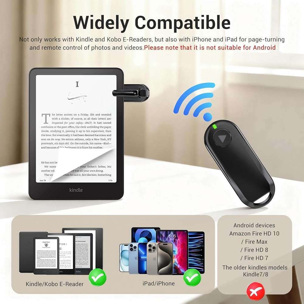 CoBak Remote Page Turner – Page Turning & Camera Remote Shutter for Kobo, E-Readers, iPad & iPhone, Compatible with Kindle Paperwhite – Wireless Control for Reading, Photos & Video - Image 3