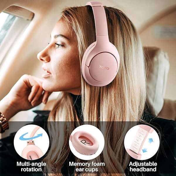 TOZO HT2 Hybrid Active Noise Cancelling Headphones+Headphone Case Cover Water and Dust Resistant, Faux Leather Storage Bag - Image 2