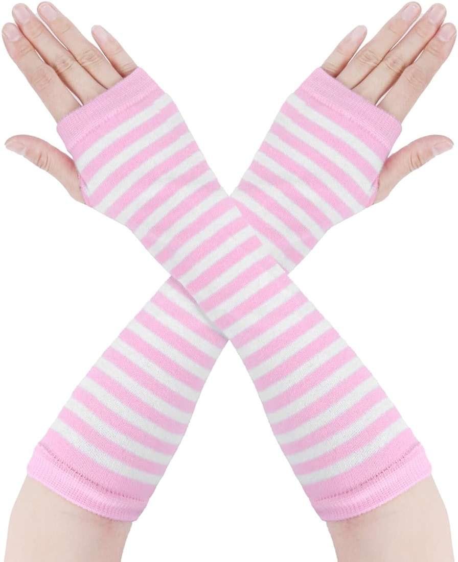 Bycc Bynn 3 Pairs Women Vibrant Striped Knee High Socks & Fingerless Gloves Set - Multi Color Combos, Halloween, Christmas - Image 4