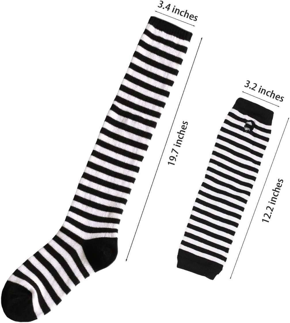 Bycc Bynn 3 Pairs Women Vibrant Striped Knee High Socks & Fingerless Gloves Set - Multi Color Combos, Halloween, Christmas - Image 5