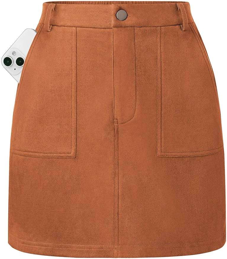 Kate Kasin Women Suede Mini Skirt, High Waisted Pencil Skirt with Pockets, Fall Winter Dressy Casual Office Work Skirts 2026 - Image 1