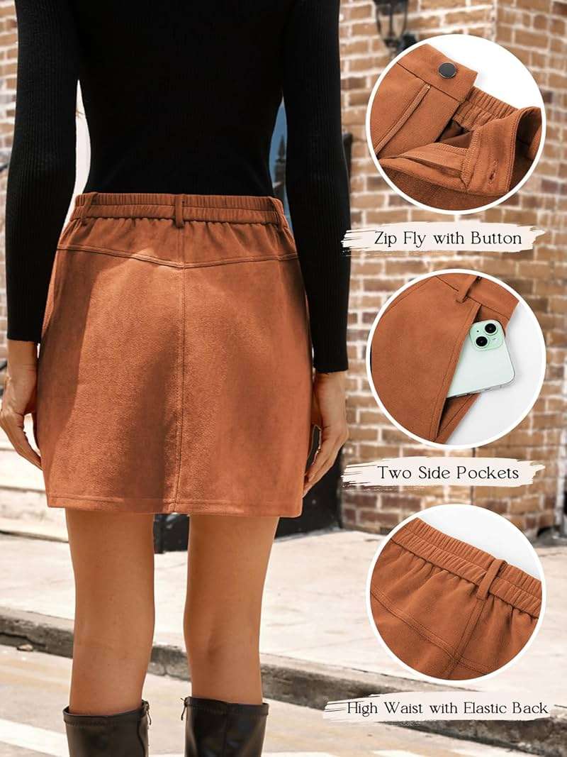 Kate Kasin Women Suede Mini Skirt, High Waisted Pencil Skirt with Pockets, Fall Winter Dressy Casual Office Work Skirts 2026 - Image 4