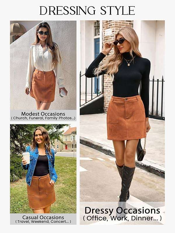 Kate Kasin Women Suede Mini Skirt, High Waisted Pencil Skirt with Pockets, Fall Winter Dressy Casual Office Work Skirts 2026 - Image 5