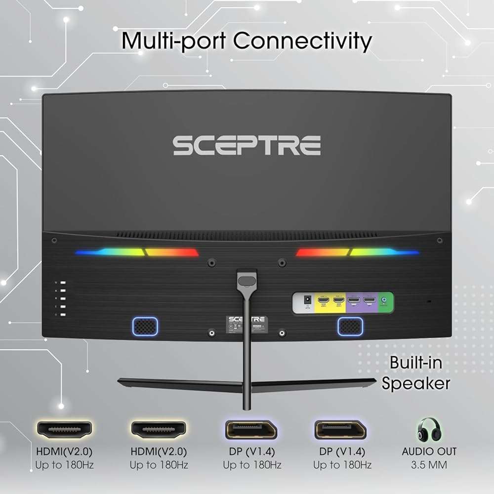 Sceptre New 24-inch Curved Gaming Monitor 1080p up to 180+Hz DisplayPort HDMI 100% sRGB, AMD FreeSync Build-in Speakers Machine Black 2026 (C248B-FWT168 Series) - Image 5