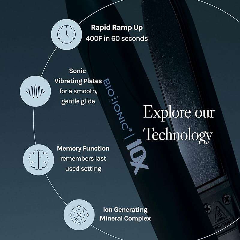 Bio Ionic 10X Styling Iron, Hair Straightener with 1" Sonic Vibrating Plates, Flat Iron with Ion Generating Mineral Complex, Versatile Styler for Wavy & Straight Hairstyles - Image 3