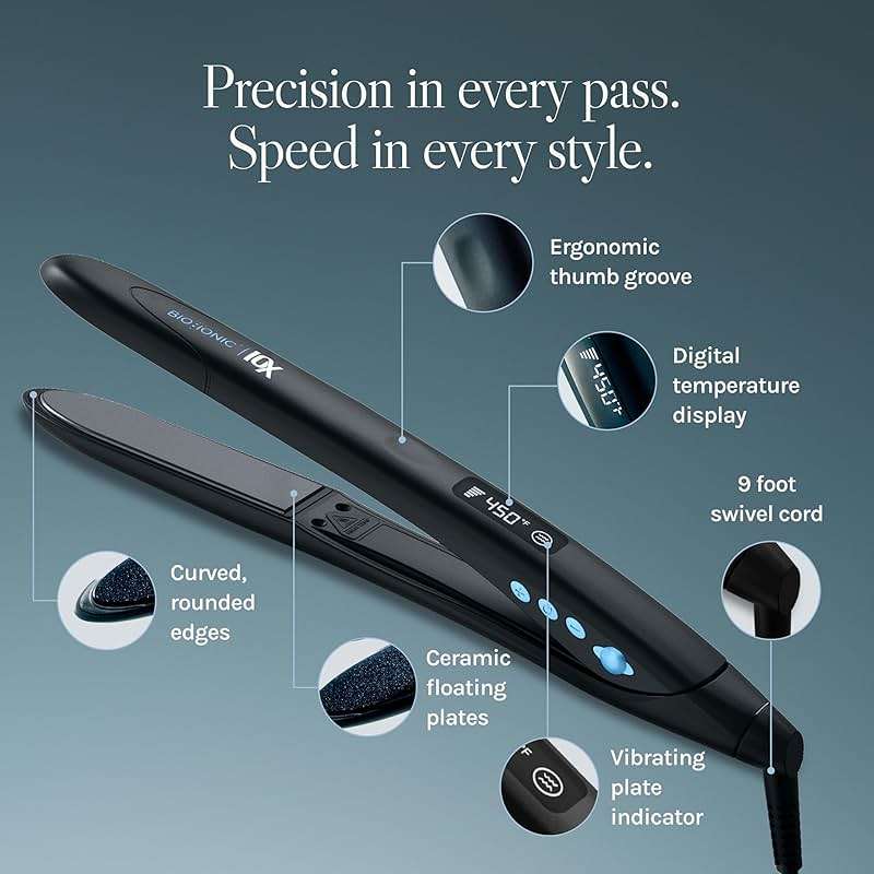 Bio Ionic 10X Styling Iron, Hair Straightener with 1" Sonic Vibrating Plates, Flat Iron with Ion Generating Mineral Complex, Versatile Styler for Wavy & Straight Hairstyles - Image 4