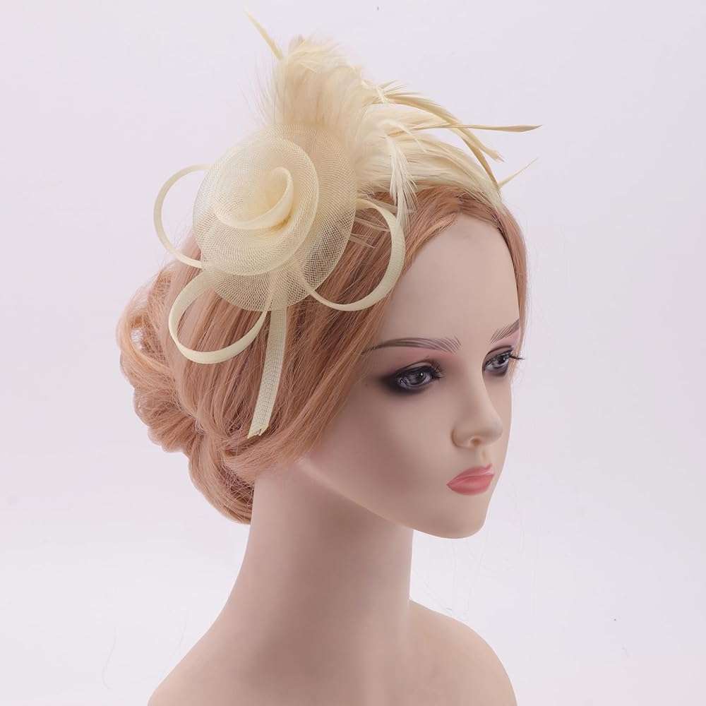 AQOKKA Women Fascinators Hats Flower Mesh Feathers with Headband and Clip Tea Party Headwear for Girls and Women - Image 5