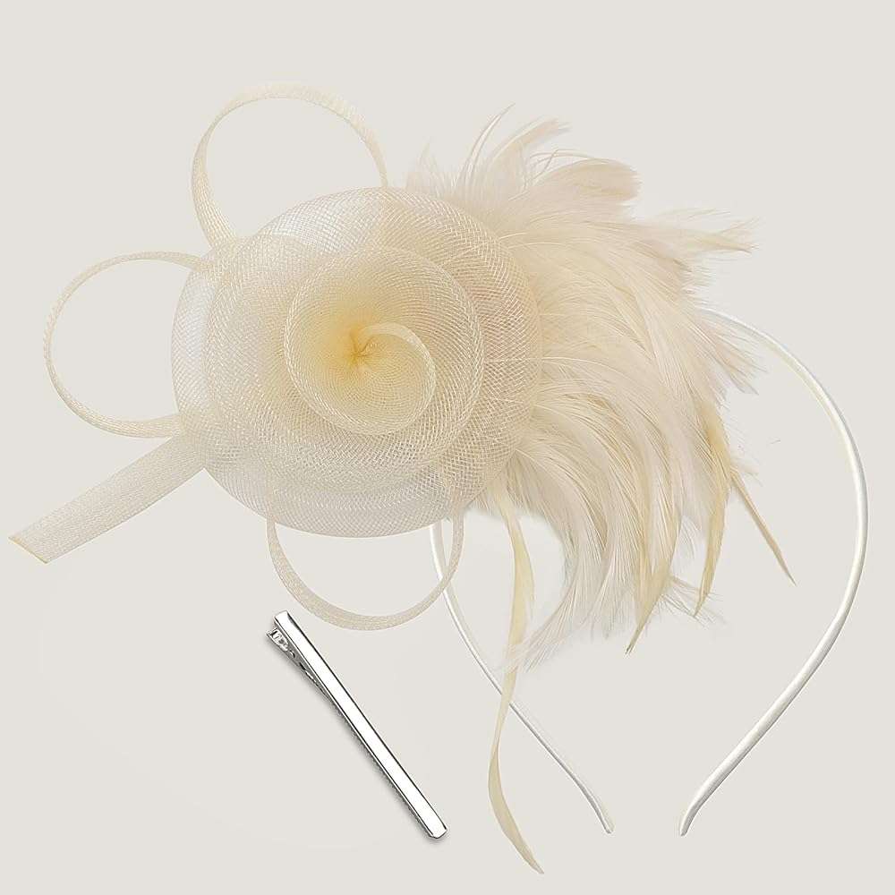 AQOKKA Women Fascinators Hats Flower Mesh Feathers with Headband and Clip Tea Party Headwear for Girls and Women - Image 8
