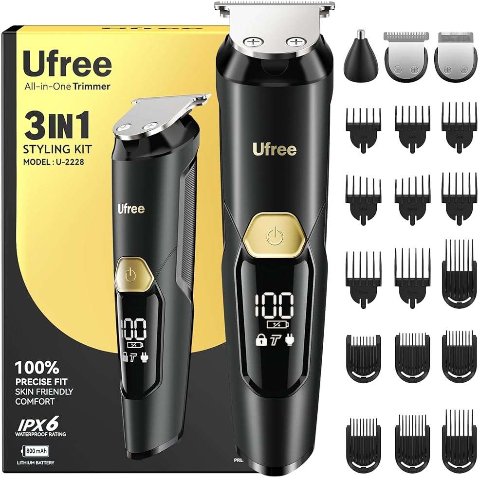Ufree 3-in-1 Beard Trimmer for Men, IPX6 Waterproof Electric Razor Shaver, Hair Mustache Body Nose Trimmer, Type-C Clippers Husband Father boy Grooming Kit, Birthday Gifts for Men Dad - Image 1