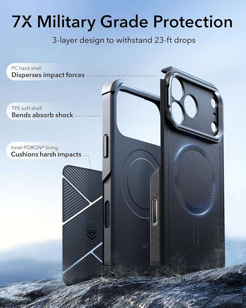 ESR for iPhone 17 Pro Max Phone Case with Stand, 23ft Military-Grade Drop Protection, Camera Control Button, Shock-Absorbing Rugged Cover, Compatible with MagSafe Accessories, Cyber Series, Black - Image 4