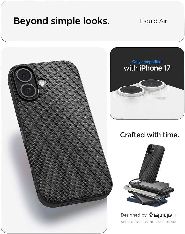 Spigen for iPhone 17 Case, Liquid Air [TPU Covered Camera Control] [No Magnet Ring] [Military-Grade Protection] - Matte Black - Image 2