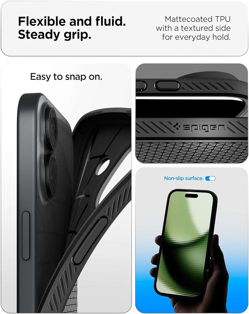 Spigen for iPhone 17 Case, Liquid Air [TPU Covered Camera Control] [No Magnet Ring] [Military-Grade Protection] - Matte Black - Image 4