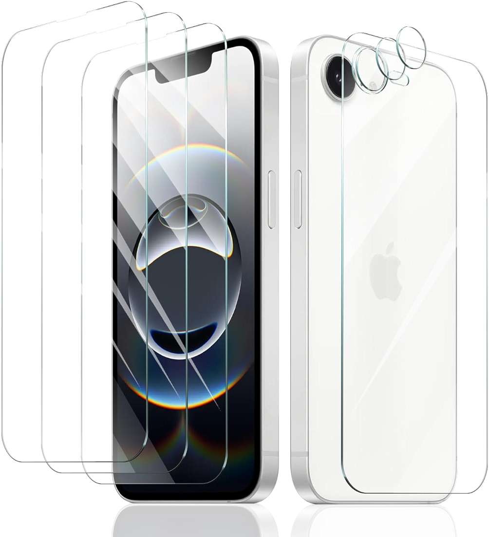 Fynorao 3+3+1-Pack, Screen Protector and Camera Lens Protector for iPhone 17e/16e with Back Tempered Glass Film, Impact-Protection, HD, Anti-Scratch, 9H Hardness, Case Friendly, Bubble Free - Image 1
