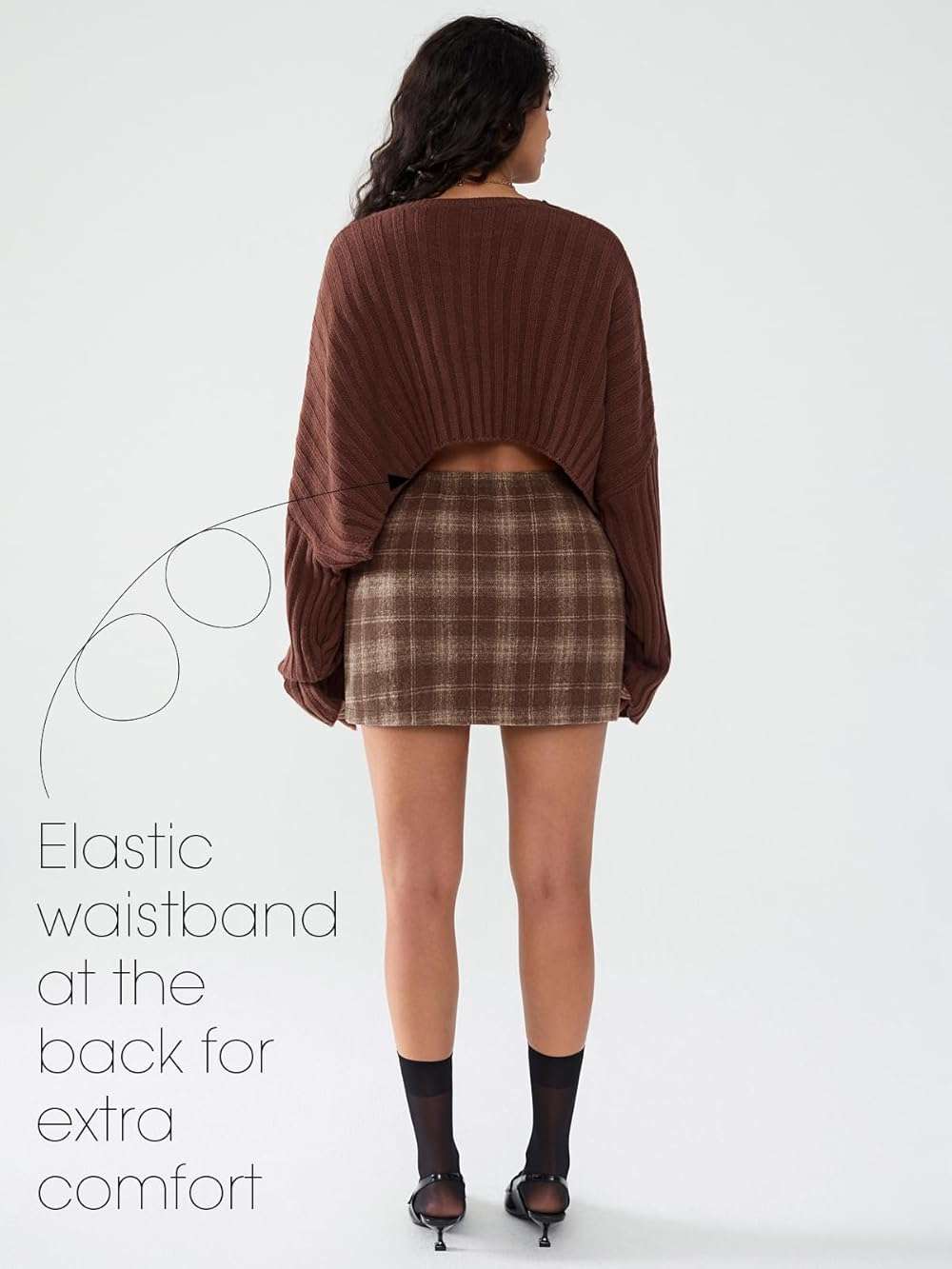 EXLURA Womens Faux Wool Plaid Mini Skirt Elastic High Waisted Tweed Skirts Button Bodycon Skirt Fall Winter Outfit Pocket - Image 6