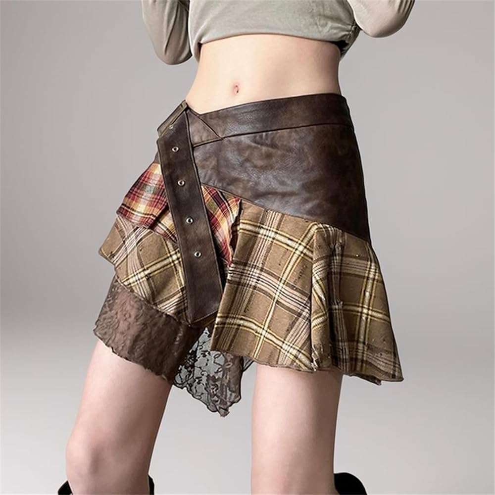 Inpunktoo Goth Plaid Mini Skirt Women Y2k Asymmetrical Fairy A Line Punk Tiered Emo - Image 2