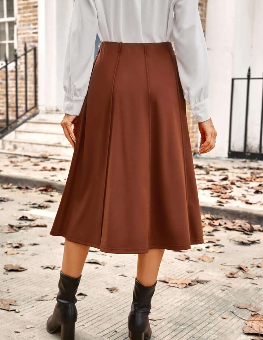 Kate Kasin Women's Pleated Midi Skirt 2026 Fall High Waisted Knee Length Flowy A Line Swing Casual Flared Skirts with Pockets - Image 2