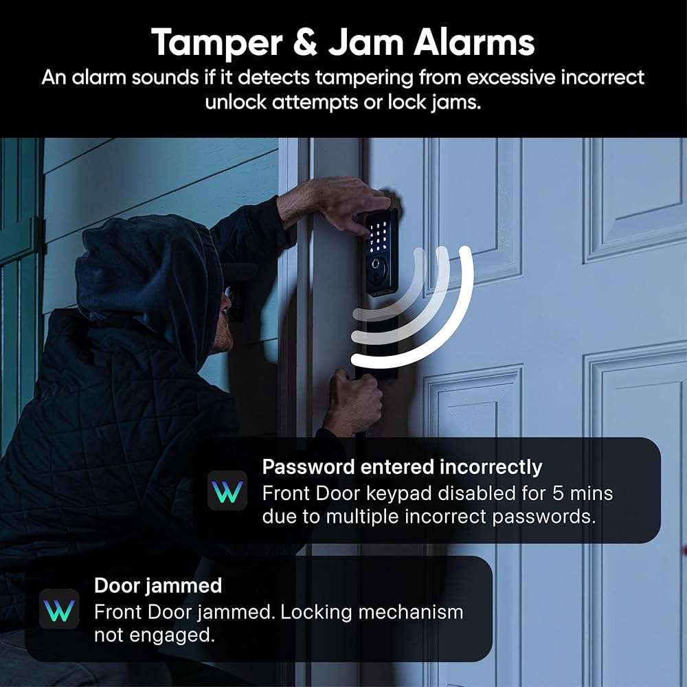 Wyze Auto-Lock Bolt v2, Fingerprint Keyless Entry Smart Lock, AI Learning Scanner with Wi-Fi Front Door Lock Deadbolt, Auto-Lock, 8 Months Battery, BHMA2, IP53, Anti-Peep Keypad, Backup Keys - Image 15