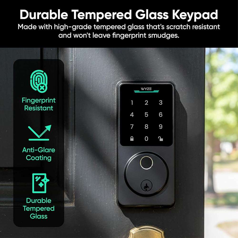 Wyze Auto-Lock Bolt v2, Fingerprint Keyless Entry Smart Lock, AI Learning Scanner with Wi-Fi Front Door Lock Deadbolt, Auto-Lock, 8 Months Battery, BHMA2, IP53, Anti-Peep Keypad, Backup Keys - Image 6