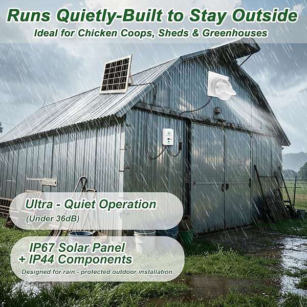SHENVITASO Solar Powered Exhaust Fan Kit, 25W 8" Ventilation Fan with Battery Backup, Up to 9‑Hour Runtime, 430CFM, IP44 Waterproof, for Chicken Coop, Greenhouse, Shed, Attic, RV - Image 6