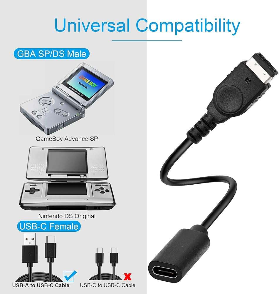 USB-C for Gameboy Advance SP Charger, USB Type C Adapter for Nintendo DS and Game Boy Advance GBA SP Consoles Charging Cable - Image 2