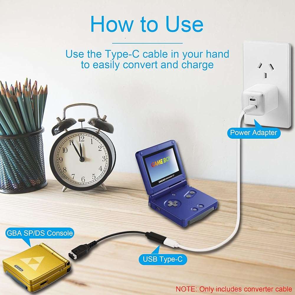 USB-C for Gameboy Advance SP Charger, USB Type C Adapter for Nintendo DS and Game Boy Advance GBA SP Consoles Charging Cable - Image 3