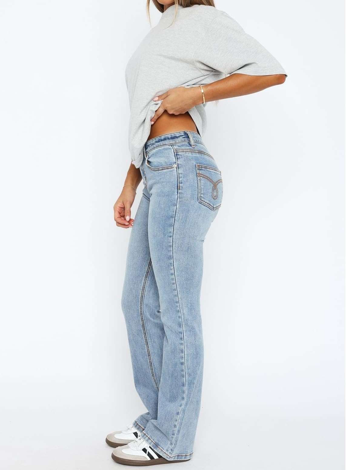 Justalwart Women's Stretch Low Rise Double Button Elastic Skinny Vintage Flare Jeans - Image 4