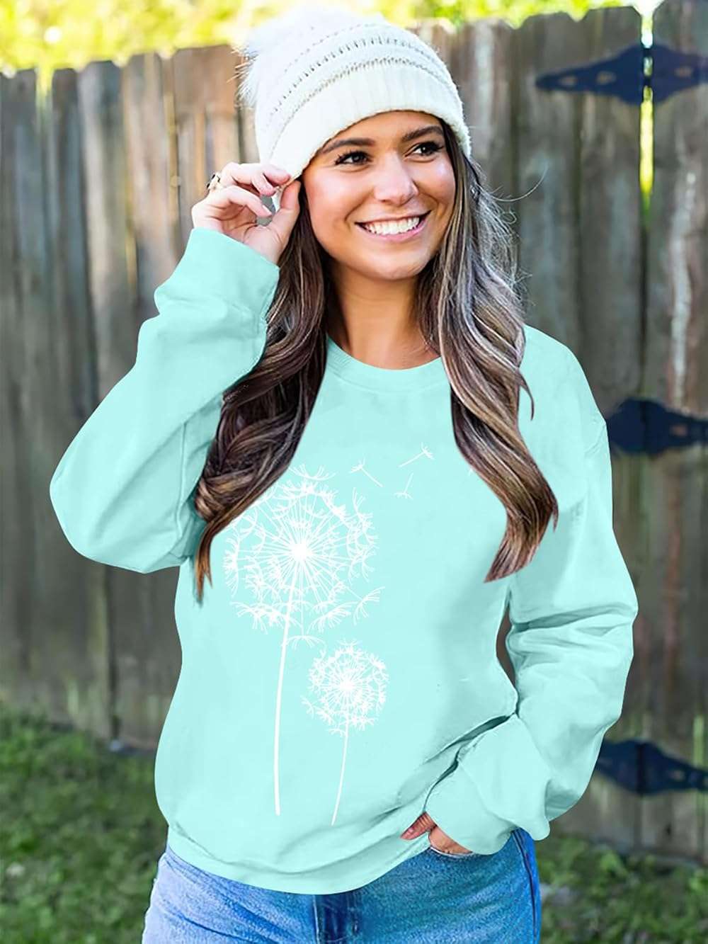 BANGELY Womens Dandelion Sweatshirt Hope Love Floral Graphic Shirt Casual Crewneck Tee Loose Long Sleeve Pullover Tops - Image 2