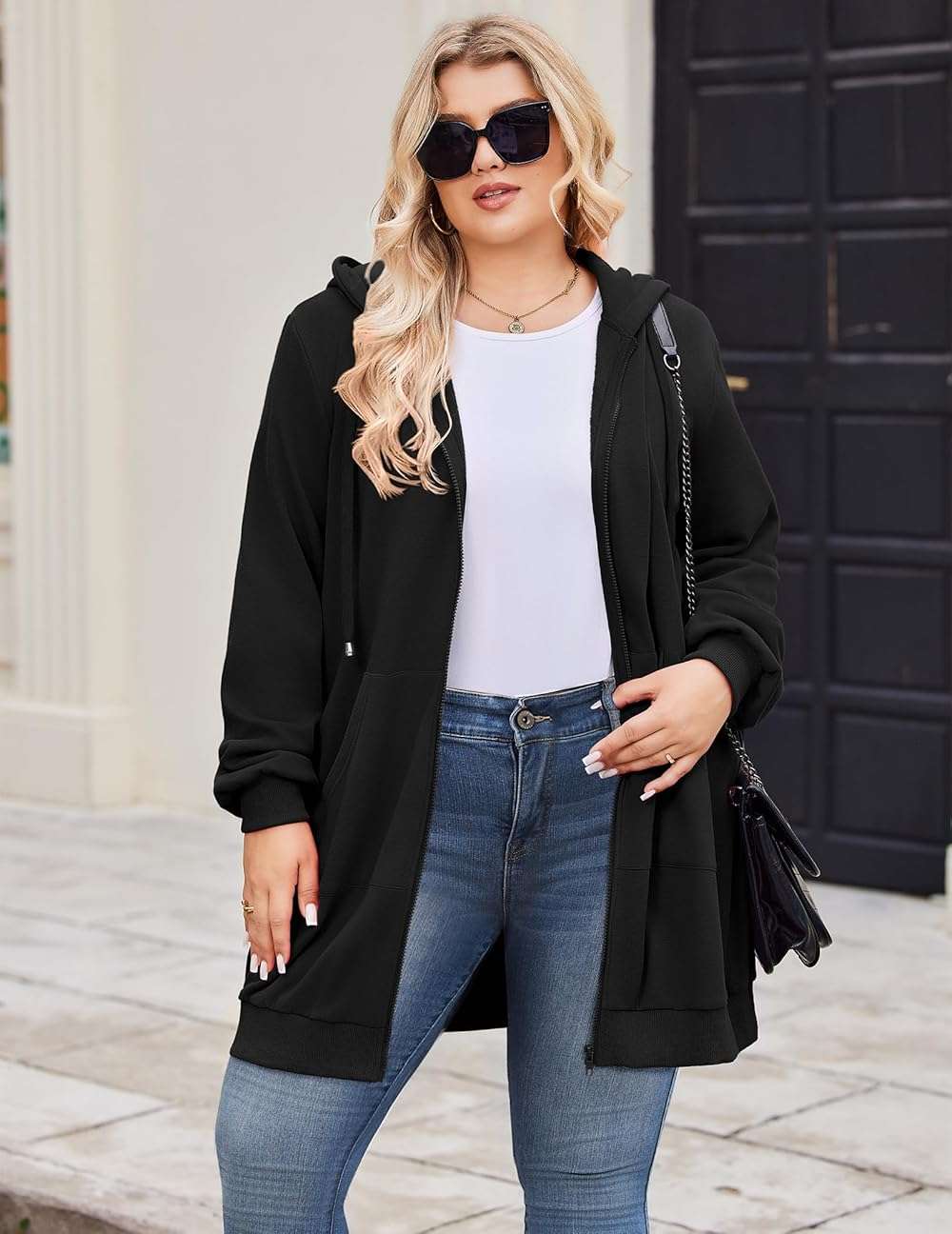IN'VOLAND Women Plus Size Zip Up Hoodies Long Sleeve Tunic Sweatshirt Long Fleece Hoodie Jacket with Pockets - Image 2